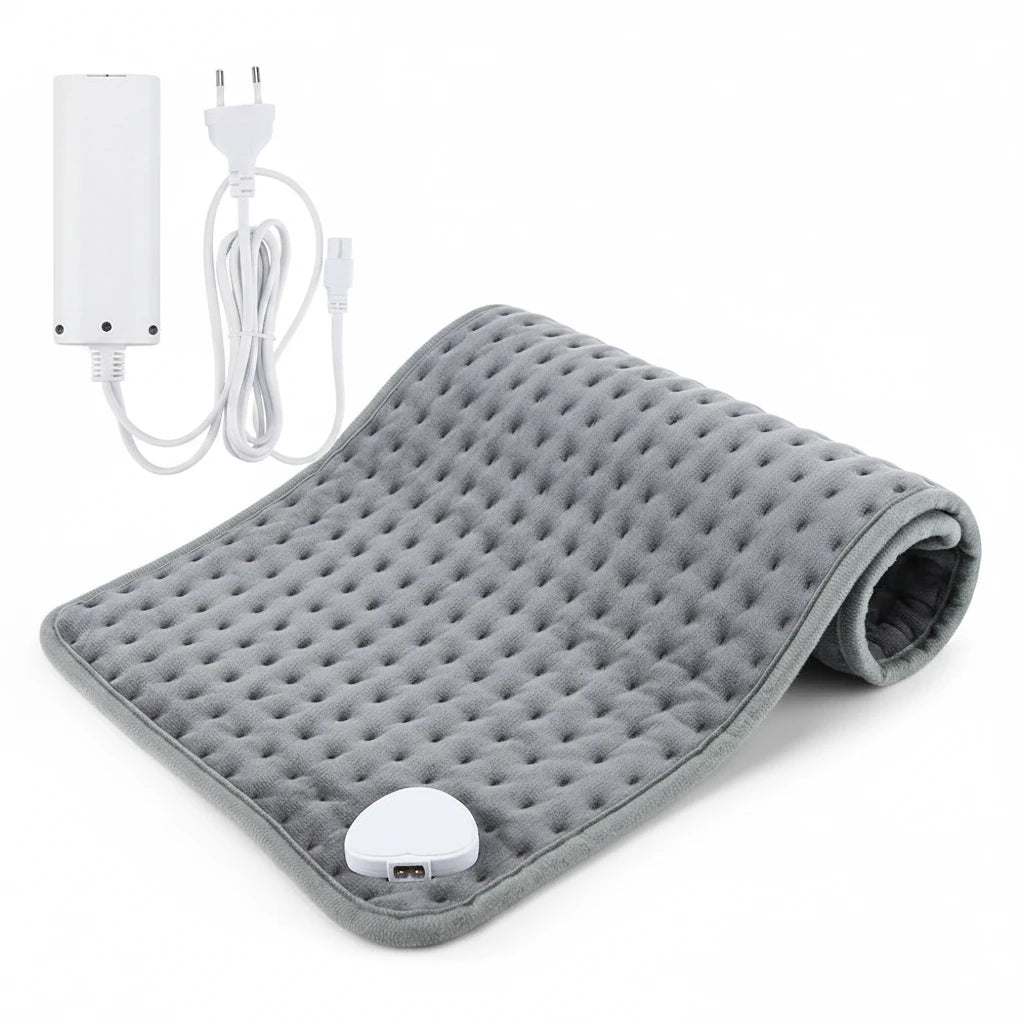 Coussin chauffant gris ChronoStyle en micro-peluche douce avec télécommande et câble d'alimentation détachable