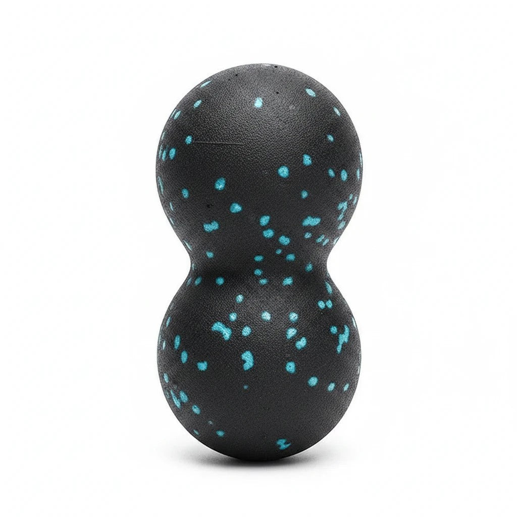 Balle de massage double ChronoStyle MyoRelease Pro en mousse EPP noire avec des points bleus pour trigger points