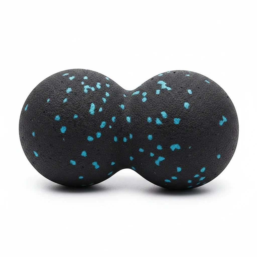 Balle de massage double ChronoStyle en mousse EPP noire avec des taches bleues pour le relâchement myofascial