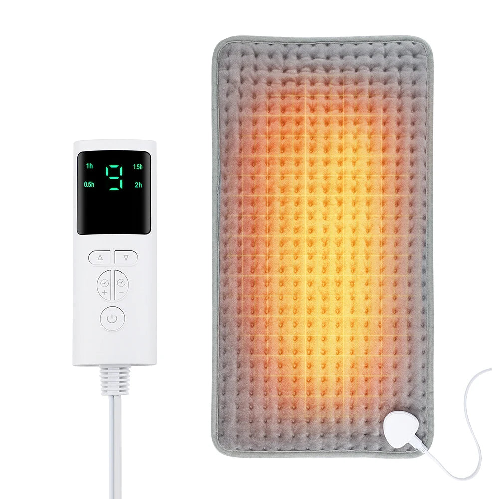 Coussin chauffant gris ChronoStyle ThermaCalm Pro en micro-peluche avec télécommande digitale et réglages de chaleur