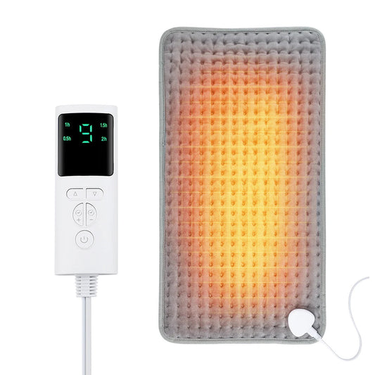 Coussin chauffant gris ChronoStyle ThermaCalm Pro en micro-peluche avec télécommande digitale et réglages de chaleur