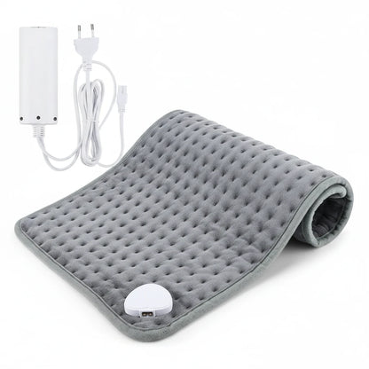 Coussin chauffant gris ChronoStyle en micro-peluche douce avec télécommande et câble d'alimentation détachable