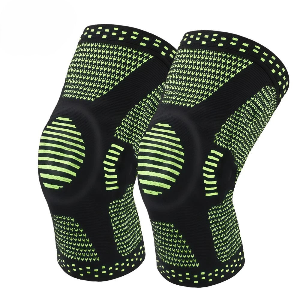 Genouillères de compression ChronoStyle noires et vertes en tricot respirant avec renforts en silicone pour le sport