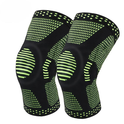 Genouillères de compression ChronoStyle noires et vertes en tricot respirant avec renforts en silicone pour le sport