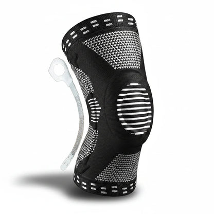 Genouillère de compression noire ChronoStyle en tricot respirant avec coussinet rotulien en silicone et ressorts