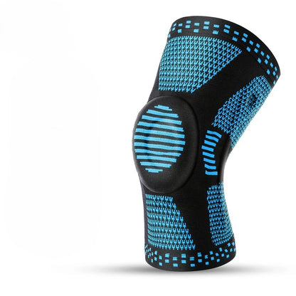 Genouillère de compression ChronoStyle noire et bleue en tricot respirant avec coussinet rotulien en silicone
