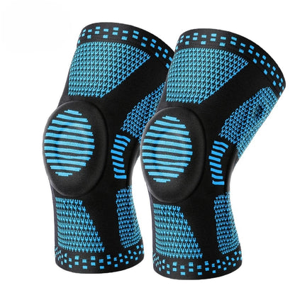 Genouillères de compression ChronoStyle noir et bleu en tricot avec coussinet rotulien en silicone pour le sport