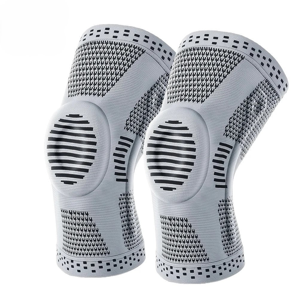 Genouillères de compression grises ChronoStyle en tricot respirant avec coussinet rotulien en silicone pour le sport