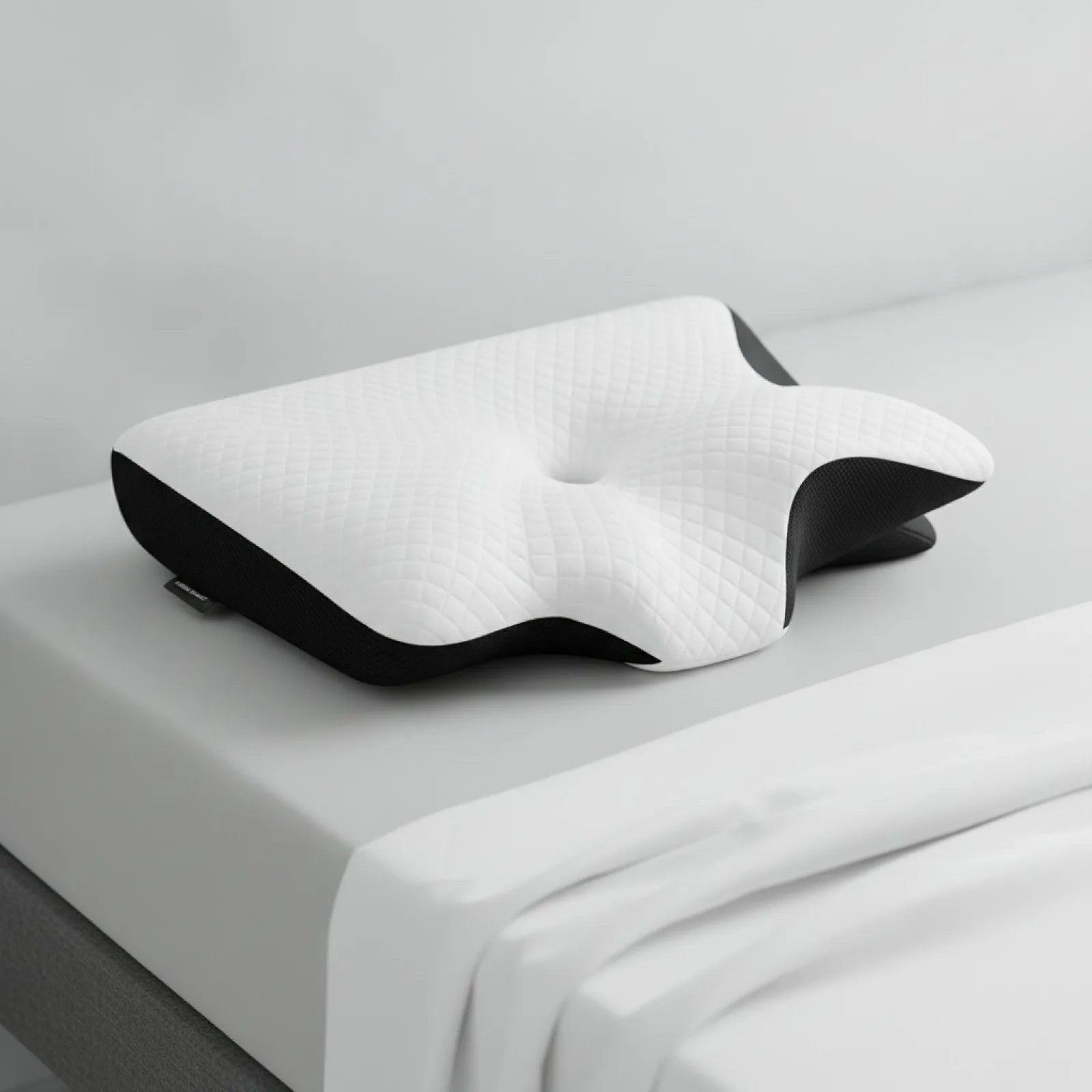 Oreiller cervical ergonomique ChronoStyle en mousse à mémoire de forme blanc et noir avec housse respirante texturée