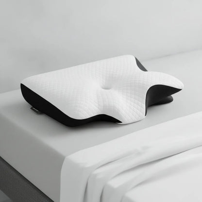 Oreiller cervical ergonomique ChronoStyle en mousse à mémoire de forme blanc et noir avec housse respirante texturée